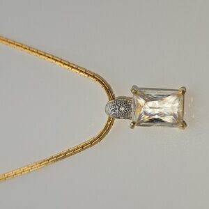 Gold and Silver Square Rhinestones Pendant Box Necklace Casual15''